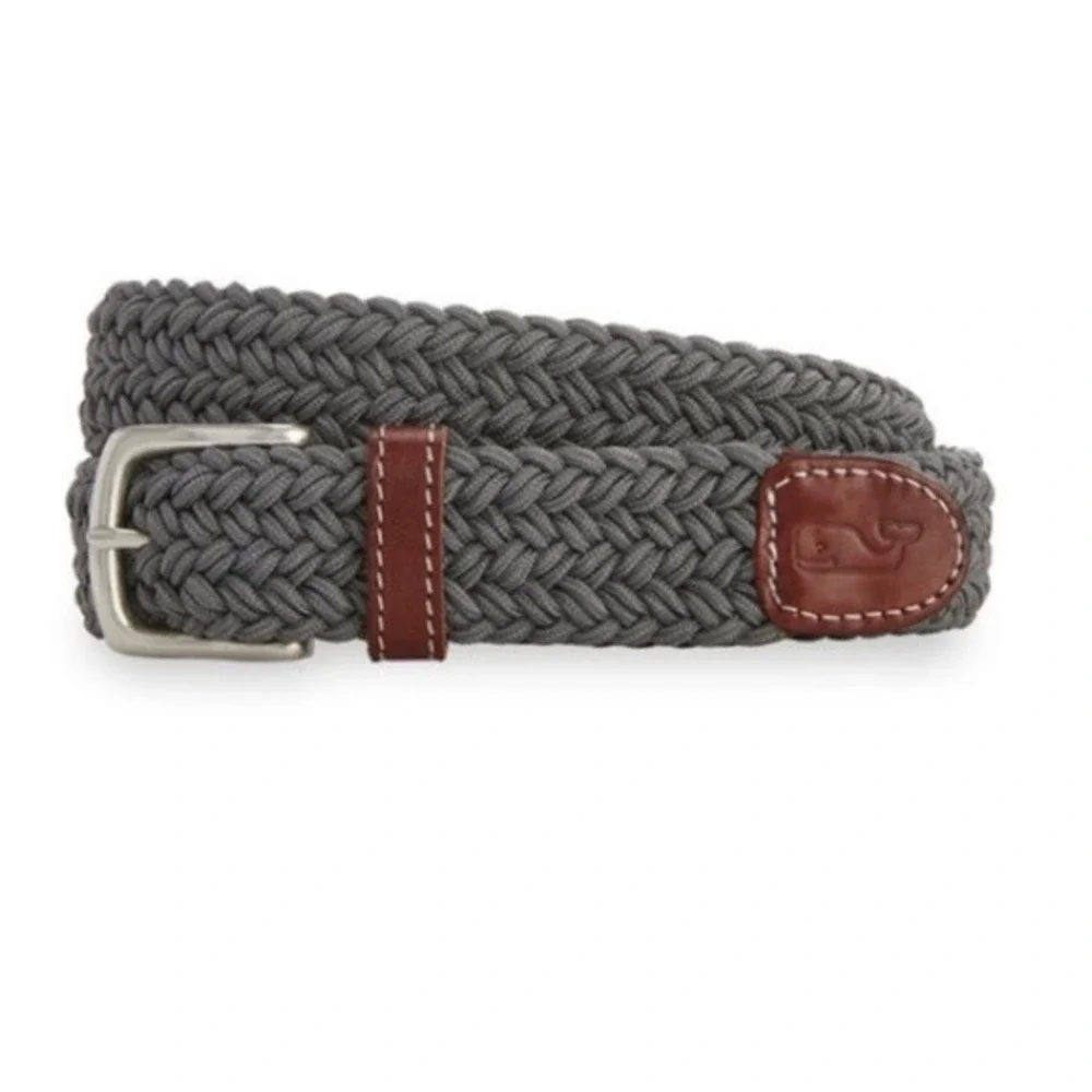 Vineyard Vines Men's Gray Stretch Braided Belt Leather Trim Approx 42
